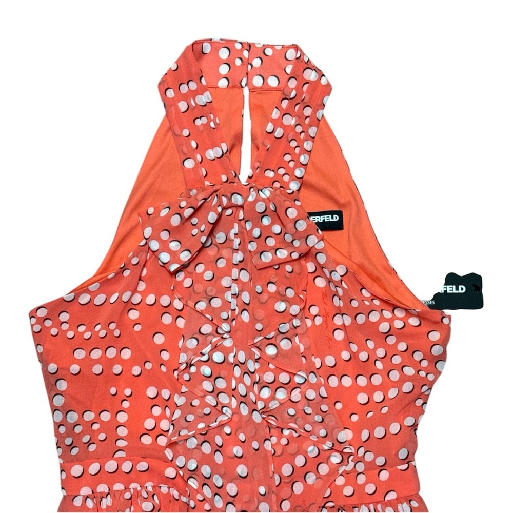 KARL LAGERFELD PARIS Bow-Neck Halter Midi Chiffon Dress Tangerine Size 6/8 NWT - Picture 6 of 14
